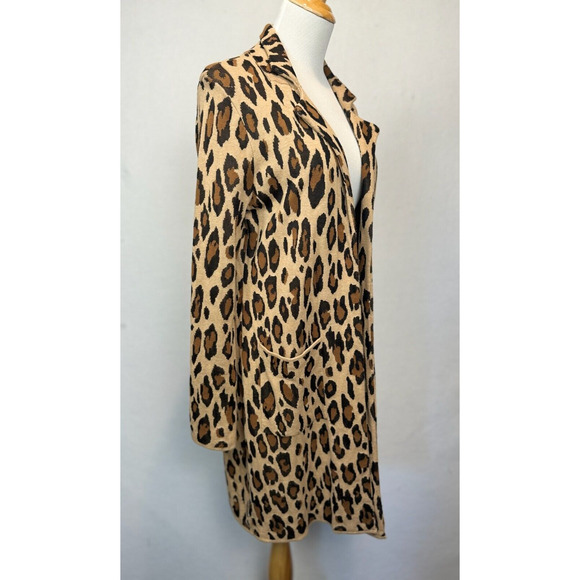 Chico's Leopard Print Long Cardigan Sweater Duster Pockets Front Knit Sz 0 Small - Picture 4 of 11